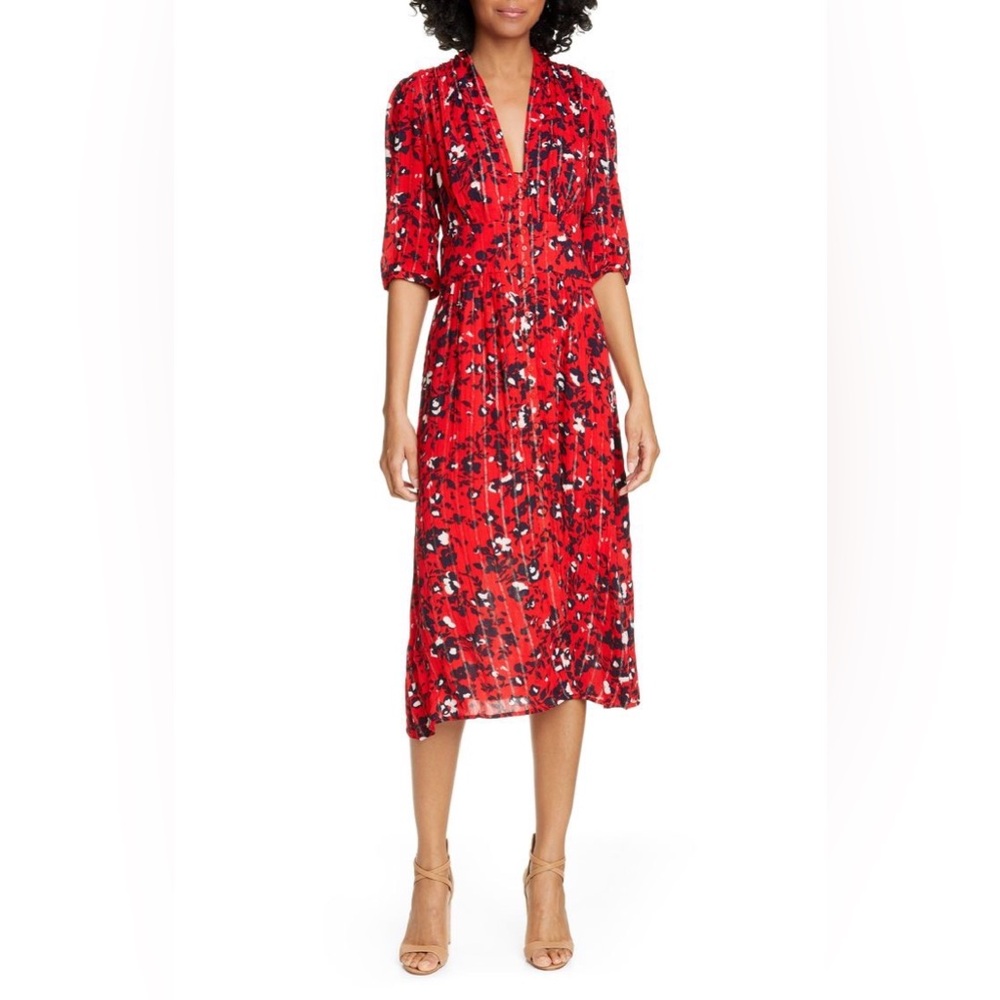 ba&sh Red Floral Midi Dress